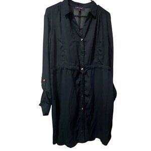 Glam Doll black long-sleeve shirt dress with a tie waist
